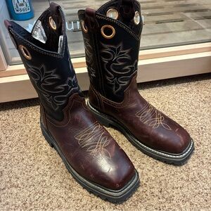 Pradera Men's Black and Brown Leather Cowboy Boots size 7 steel toe